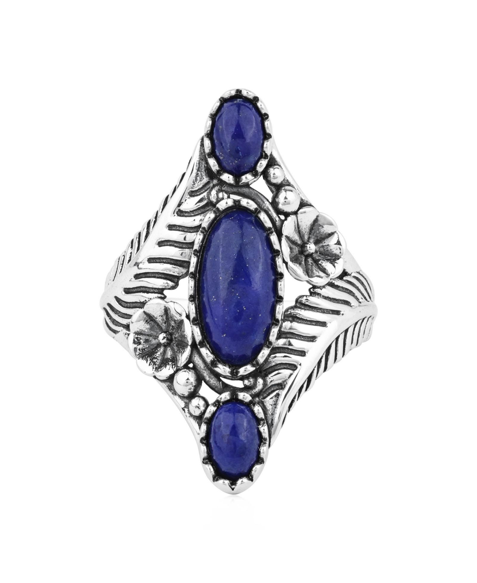 Кольцо American West Jewelry Sterling Silver Lapis Oval Leaf and Vine, Sizes 5 to 11