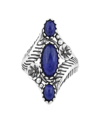 Кольцо American West Jewelry Sterling Silver Lapis Oval Leaf and Vine, Sizes 5 to 11