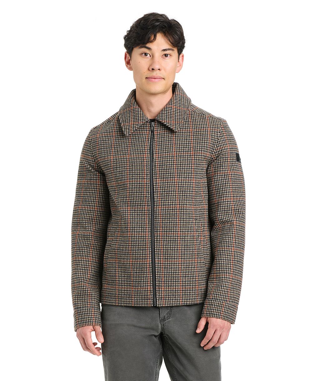 Vince Camuto Men's Shirt Collar Plaid Wool Hipster Jacket