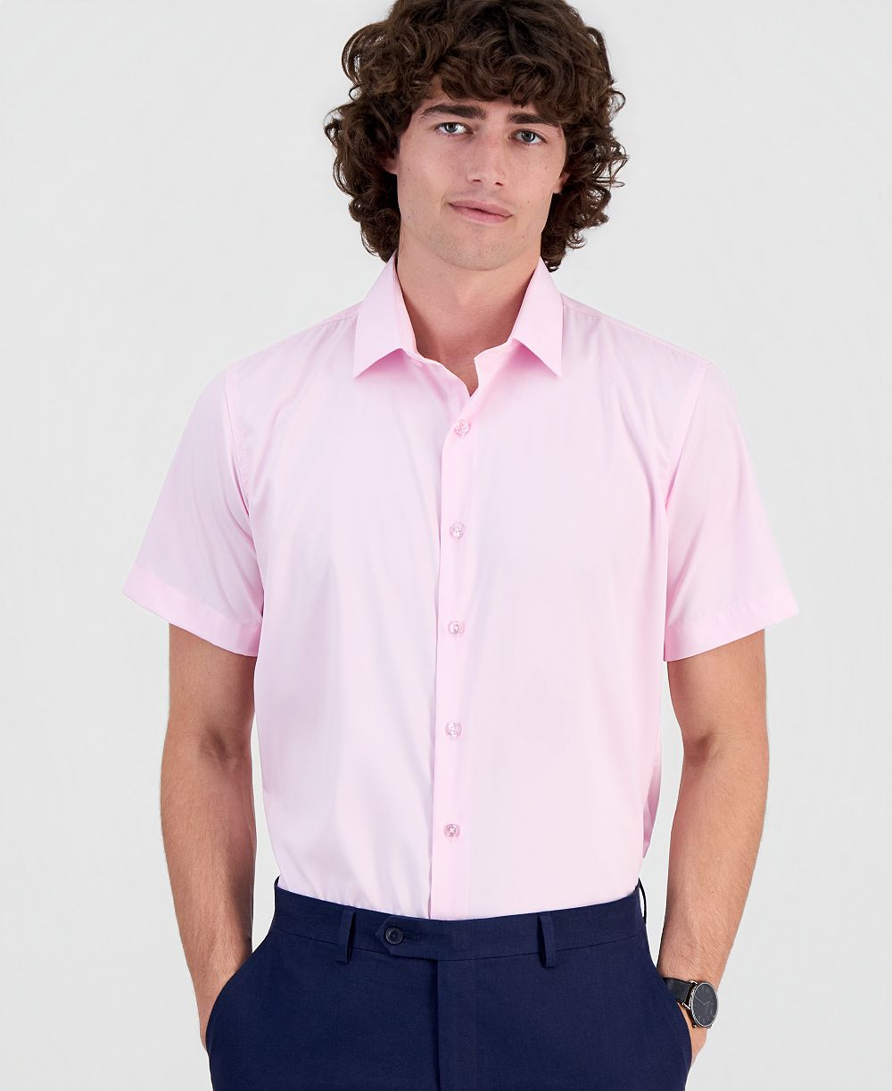 Suslo Couture Мужская рубашка Slim-Fit Four-Way Stretch Solid Short-Sleeve