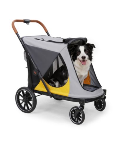 BINGOPAW 92 LBS Capacity Heavy Duty Dog Stroller, Dual Entry, Panoramic Window, All-Terrain EVA Wheels, One-Click Folding, Brake