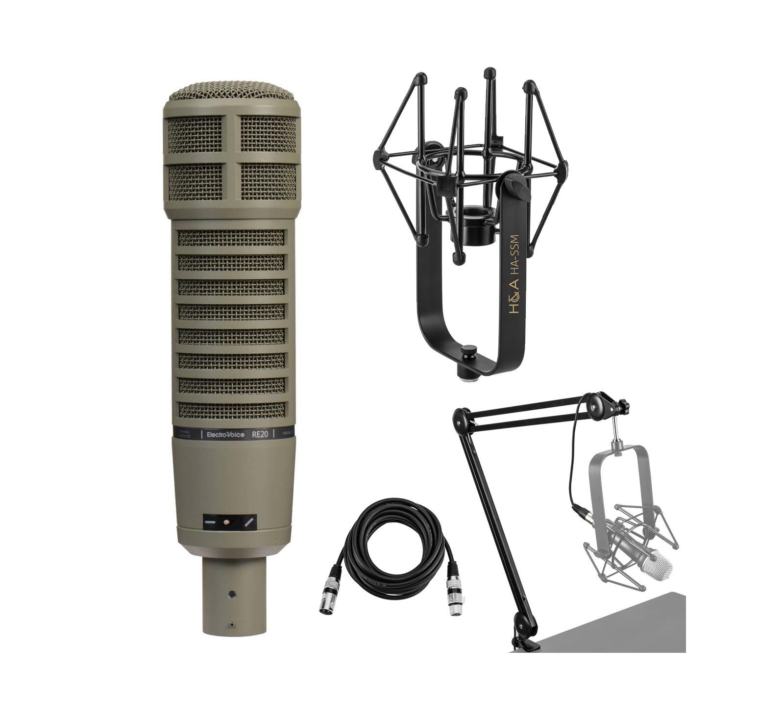 Динамический кардиоидный микрофон Electro-Voice RE20 с шокмаунтом, плечом и кабелем XLR 15'