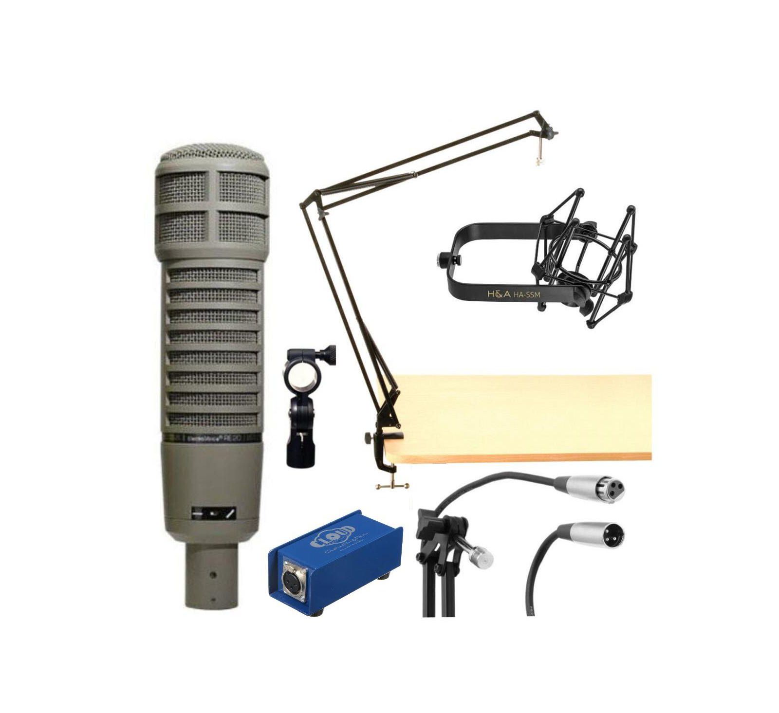 Микрофон Electro-Voice RE20 Variable-D Dynamic Cardioid с креплением, Cloudlifter CL-1 и микрофонной стойкой с кабелем XLR