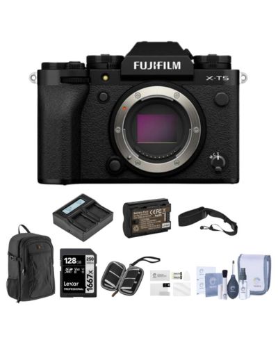 Комплект Fujifilm X-T5: беззеркальная камера, 128GB SD, рюкзак, 2 аккумулятора, зарядное устройство, защитное стекло, ремешок, чехол для SD