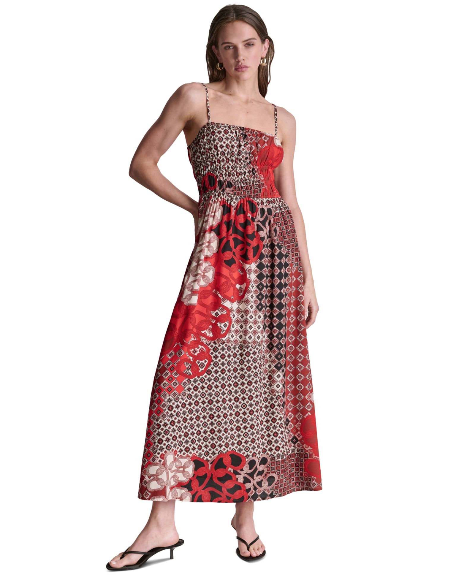 BCBG Women's Printed Square Neck Sleeveless Dress