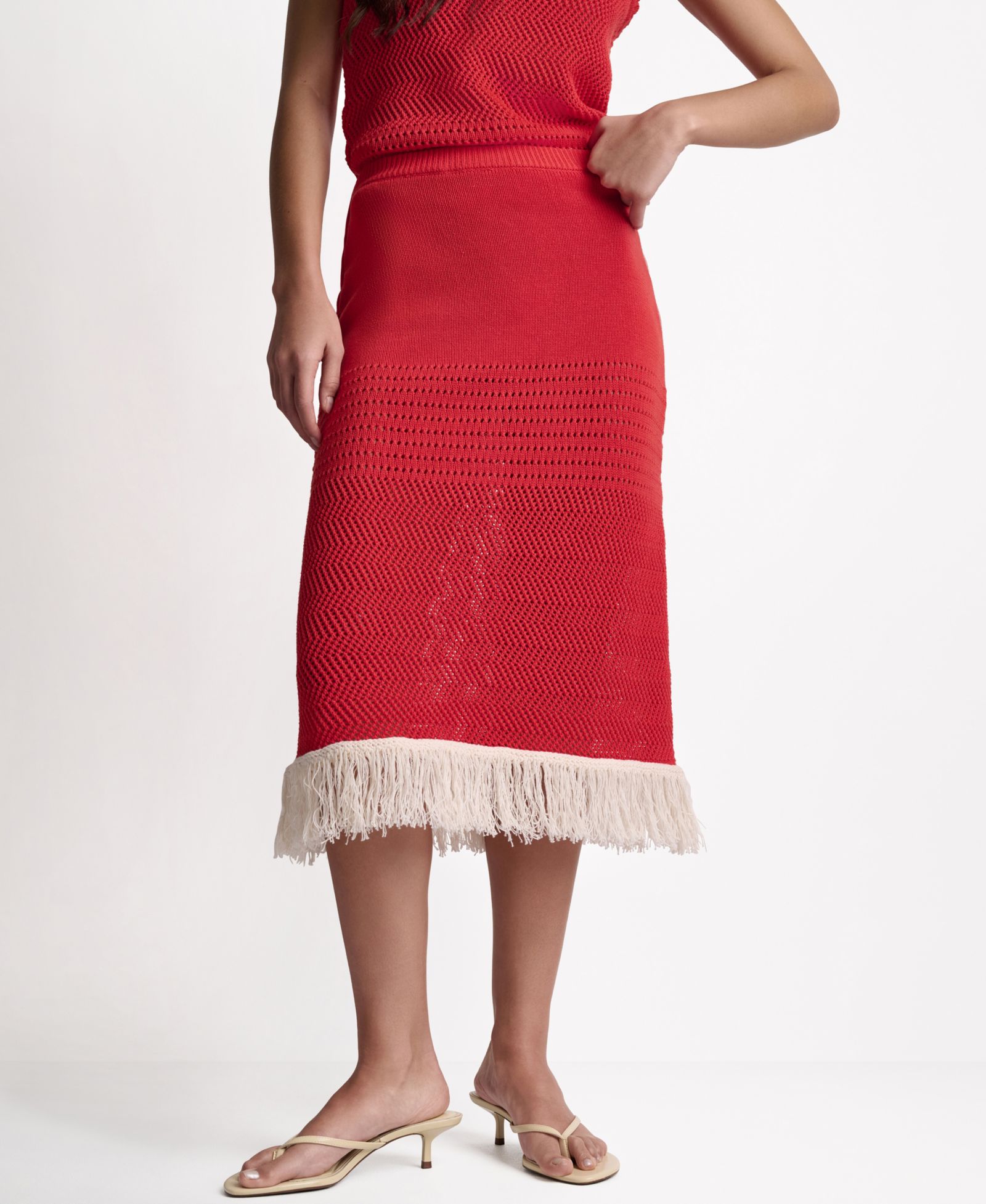 BCBG Women's Fringe Pointelle A-Line Midi Skirt
