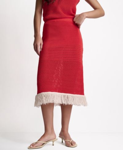 BCBG Women's Fringe Pointelle A-Line Midi Skirt