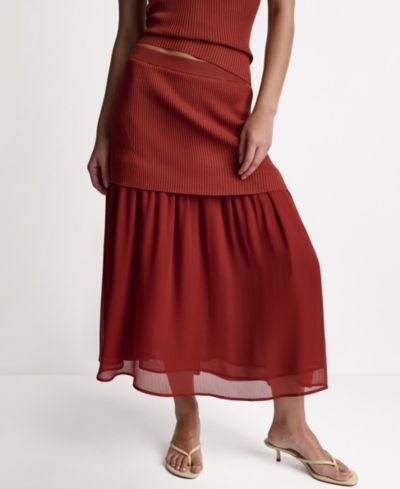 BCBG Women's Mix Media Circular Midi Skirt
