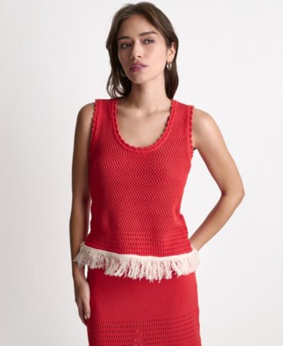 BCBG Женский топ-майка с открытым вырезом и бахромой