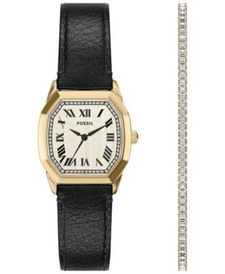 Fossil Women's Water-Resistant Quartz Analog Black Leather Watch 27mm