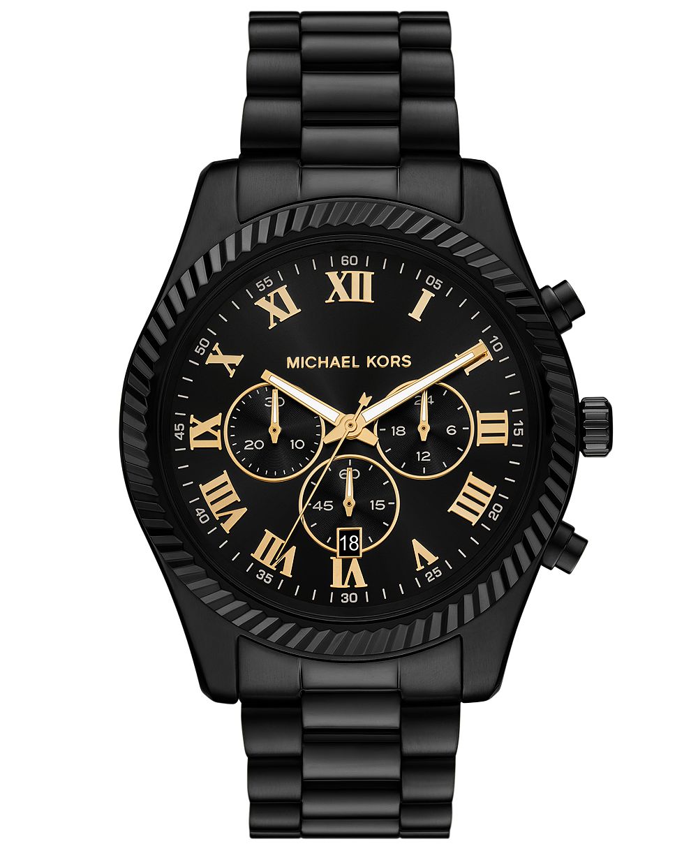 MICHAEL Michael Kors Men's Quartz Chronograph Date Black Stainless Steel Watch 45mm