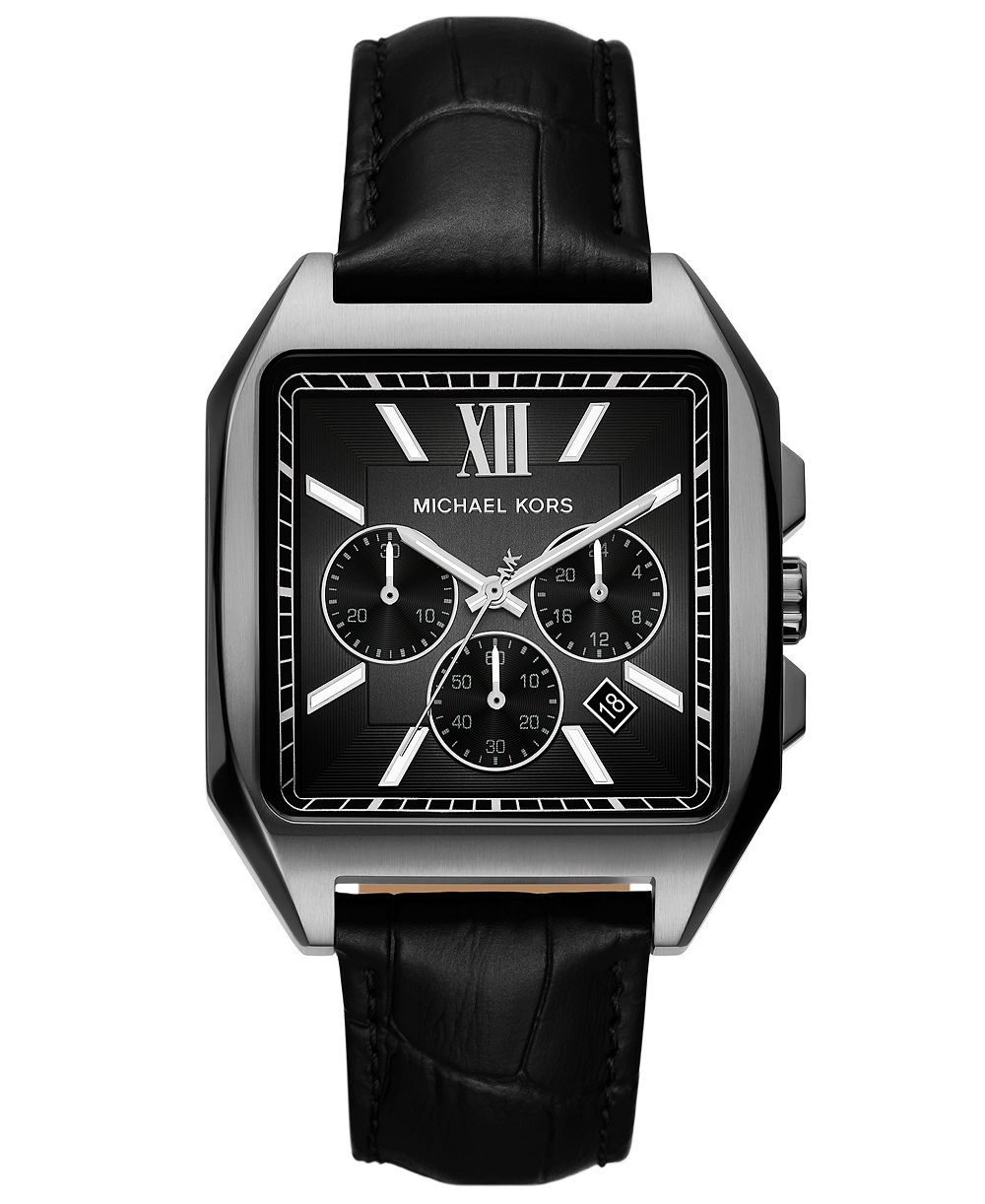 MICHAEL Michael Kors Men's Quartz Hayes Sport Chronograph Black Leather Watch 40mm