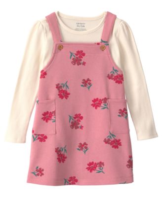 Carter's Toddler Girls' 2T-5T Floral French Terry Long-Sleeve Top and Jumper Dress, 2-Piece Set