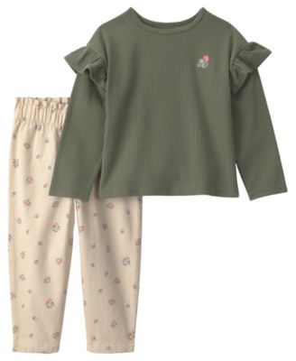 Carter's Toddler Girls' 2T-5T Floral Ribbed Long-Sleeve Top & Twill Pants, 2-Piece Set