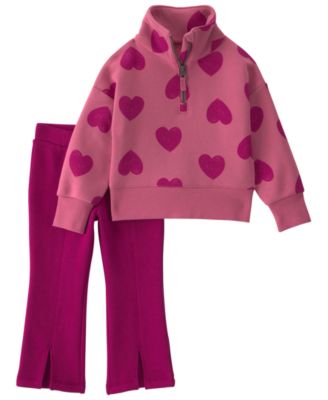 Carter's Toddler Girls' 2T-5T Heart Fleece Quarter-Zip Sweatshirt and Pants, 2-Piece Set