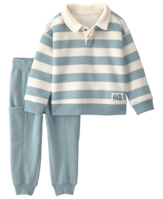 Carter's Toddler Boys' 2T-5T Striped Fleece Polo Sweatshirt and Jogger Pants, 2-Piece Set