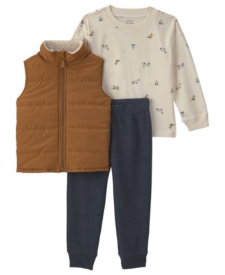 Carter's Toddler Boys' Fleece Long-Sleeve Top, Vest and  Pants, 3-Piece  Set