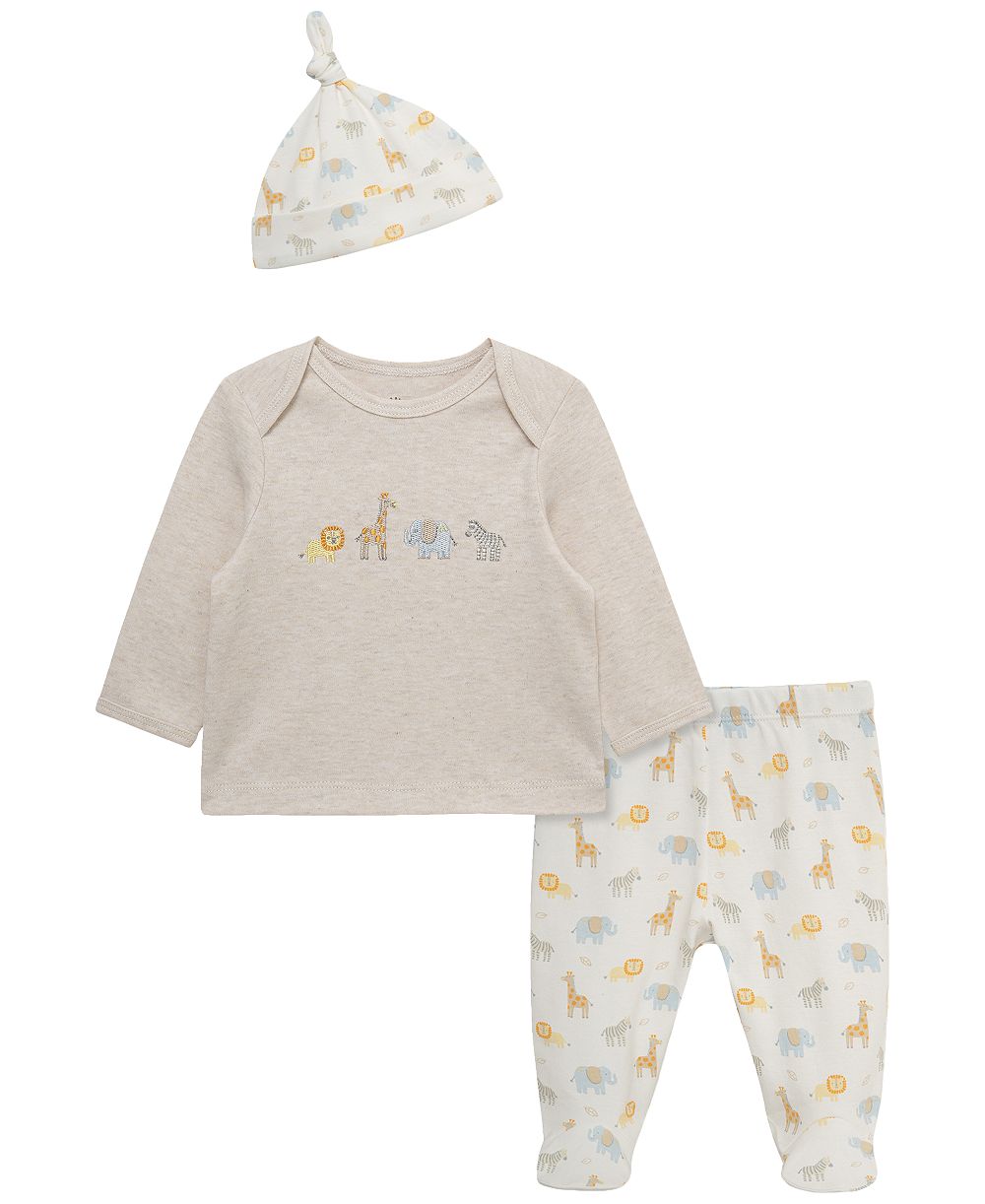 Little Me Baby Boys' Jungle Pals Long-Sleeve Top, Footed Pants and Hat, 3-Piece Set