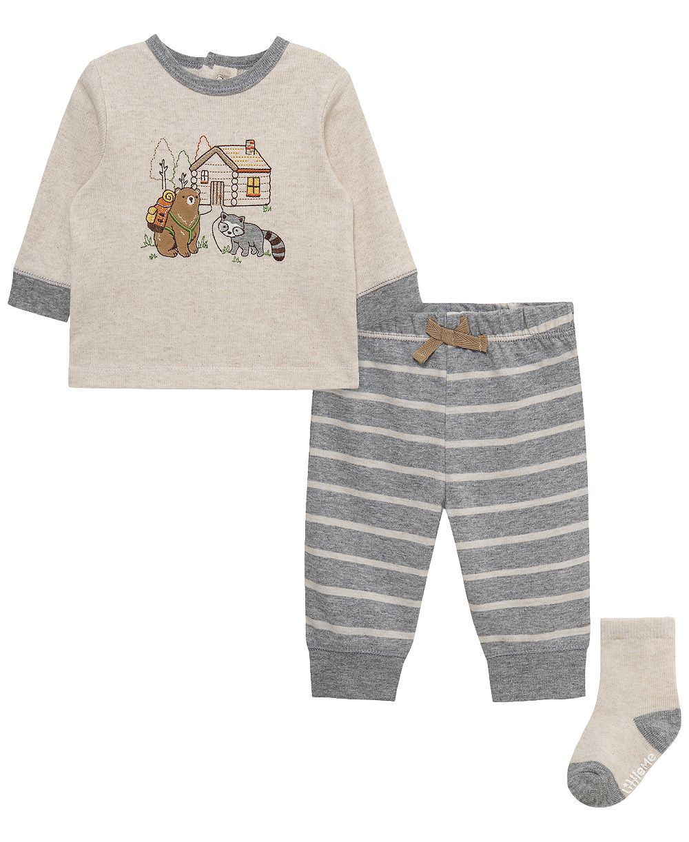 Комплект из 3 предметов Little Me Baby Boys' Cabin Round Neck Top, Joggers and Socks