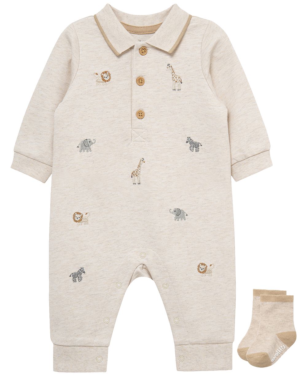 Детский Little Me Safari Long-Sleeve Coverall и Socks, 2-Piece Set