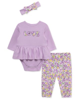 Little Me Baby Girls' Love Long-Sleeve Bodysuit, Pants and Headband, 3-Piece Set