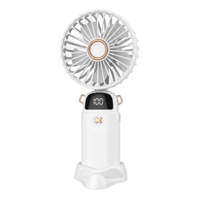 GabbaGoods Handheld Fan with LCD Battery Display, Desktop Stand, Phone Holder, and 3 Speeds