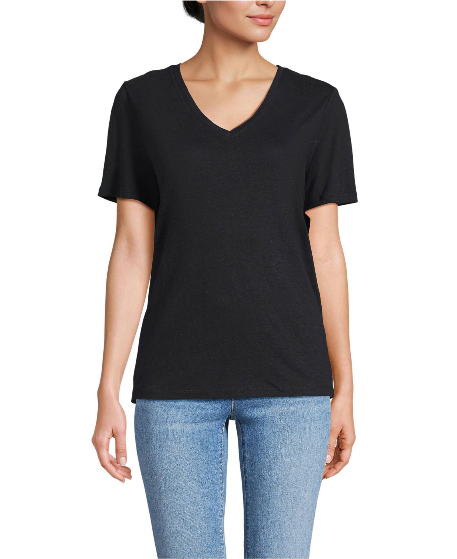 Lands' End Women's Short Sleeve Linen Blend V-neck Tee