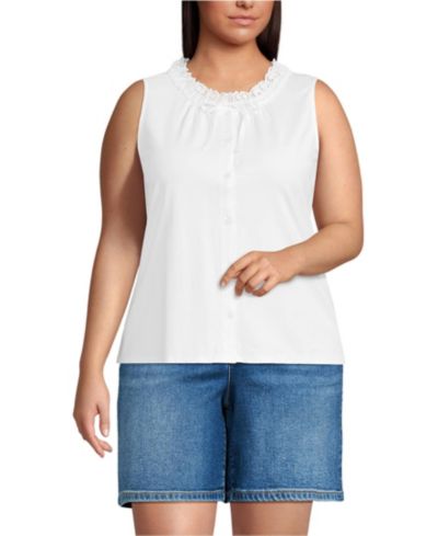 Lands' End Женский топ на бретелях из легкого трикотажа с кружевом, Plus Size