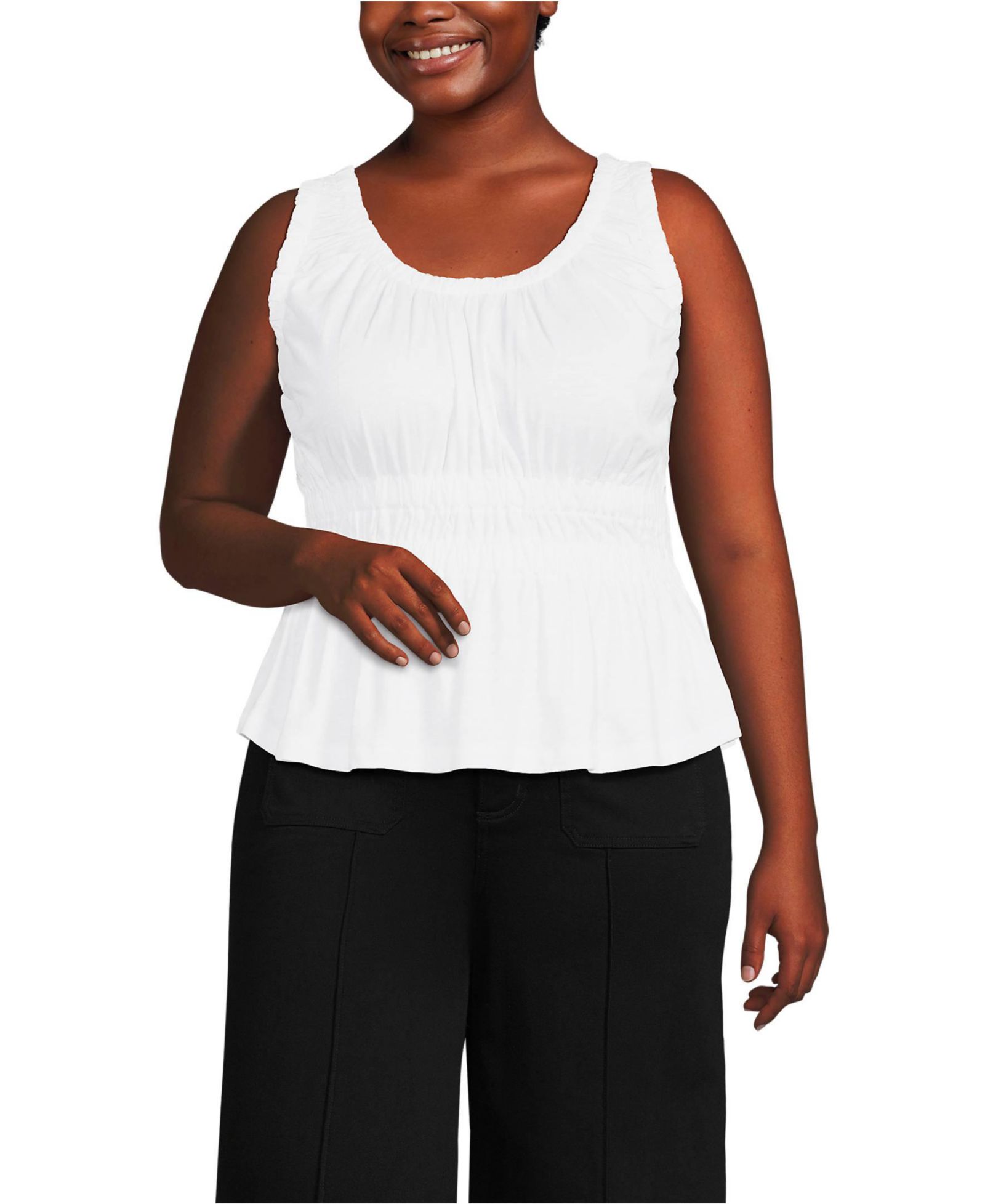 Lands' End Plus Size Slub Rouched Tank Top