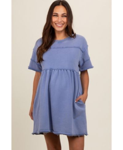 Pinkblush Women's Blue Raw Hem Short Sleeve Dress