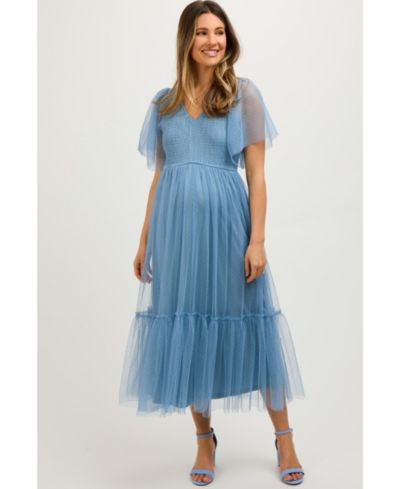 Pinkblush Women's Dotted Tulle Smocked Midi Dress