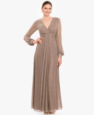Betsy & Adam Women's Crinkled V-Neck Ball Gown