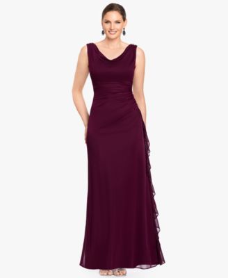 B&A By Betsy and Adam Women's Ruffle Side Cowl Neck Ball Gown