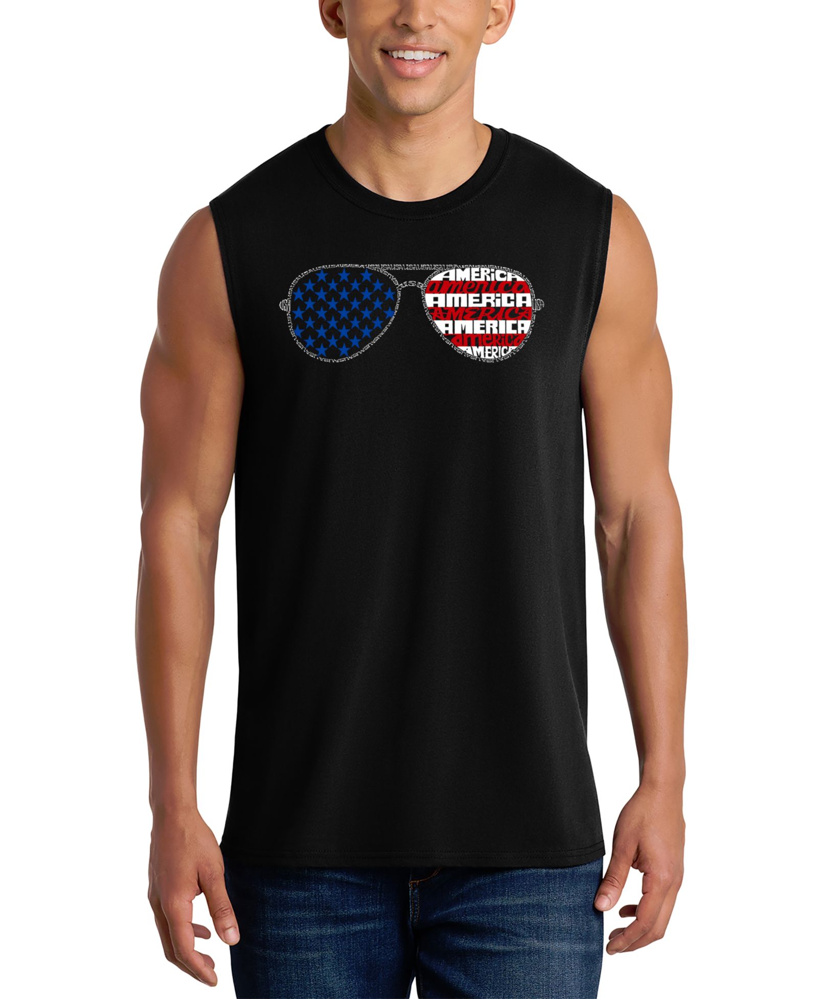 LA Pop Art Men's Patriotic Sunglasses American Flag Graphic Tank Top