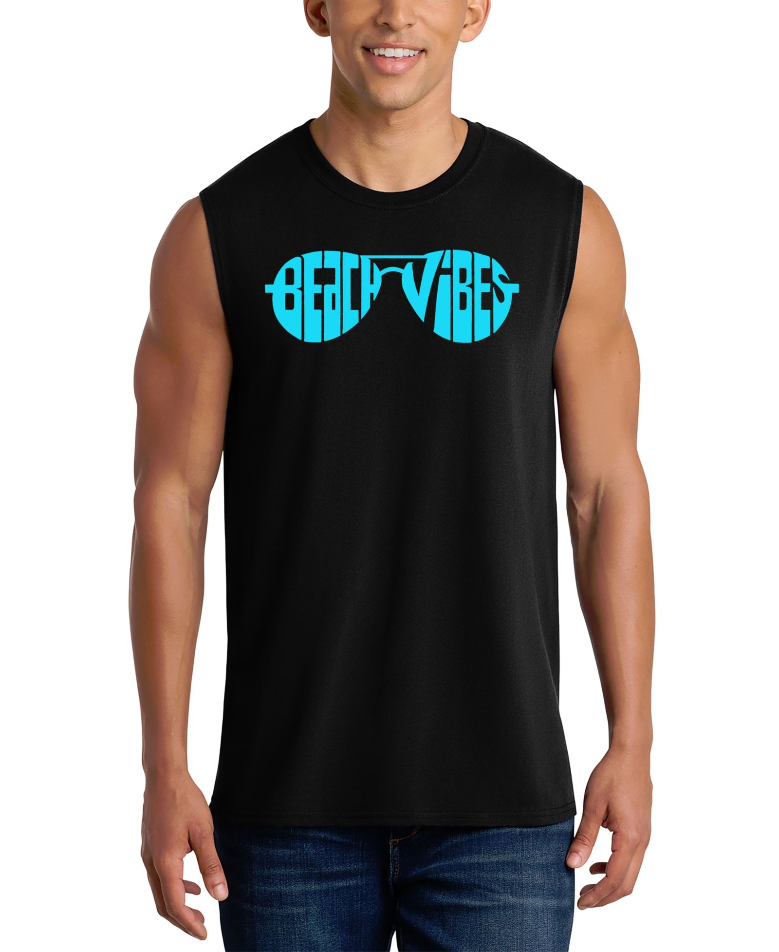 LA Pop Art Men's Groovy Sunglasses Retro Word Art Graphic Tank Top