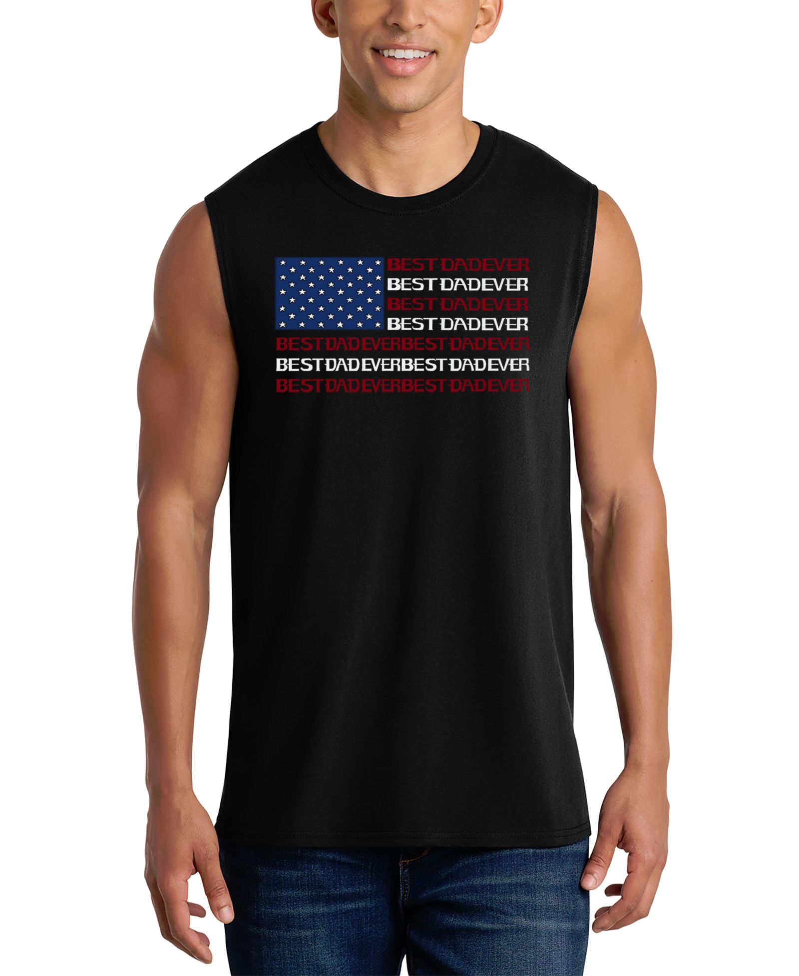LA Pop Art Men's Best Dad Ever American Flag Graphic Tank Top
