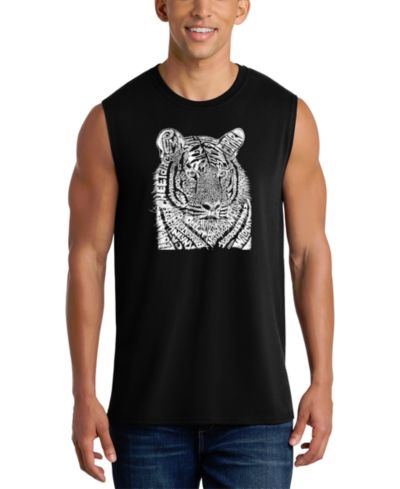 LA Pop Art Men's Tiger Face Word Art Graphic Tank Top