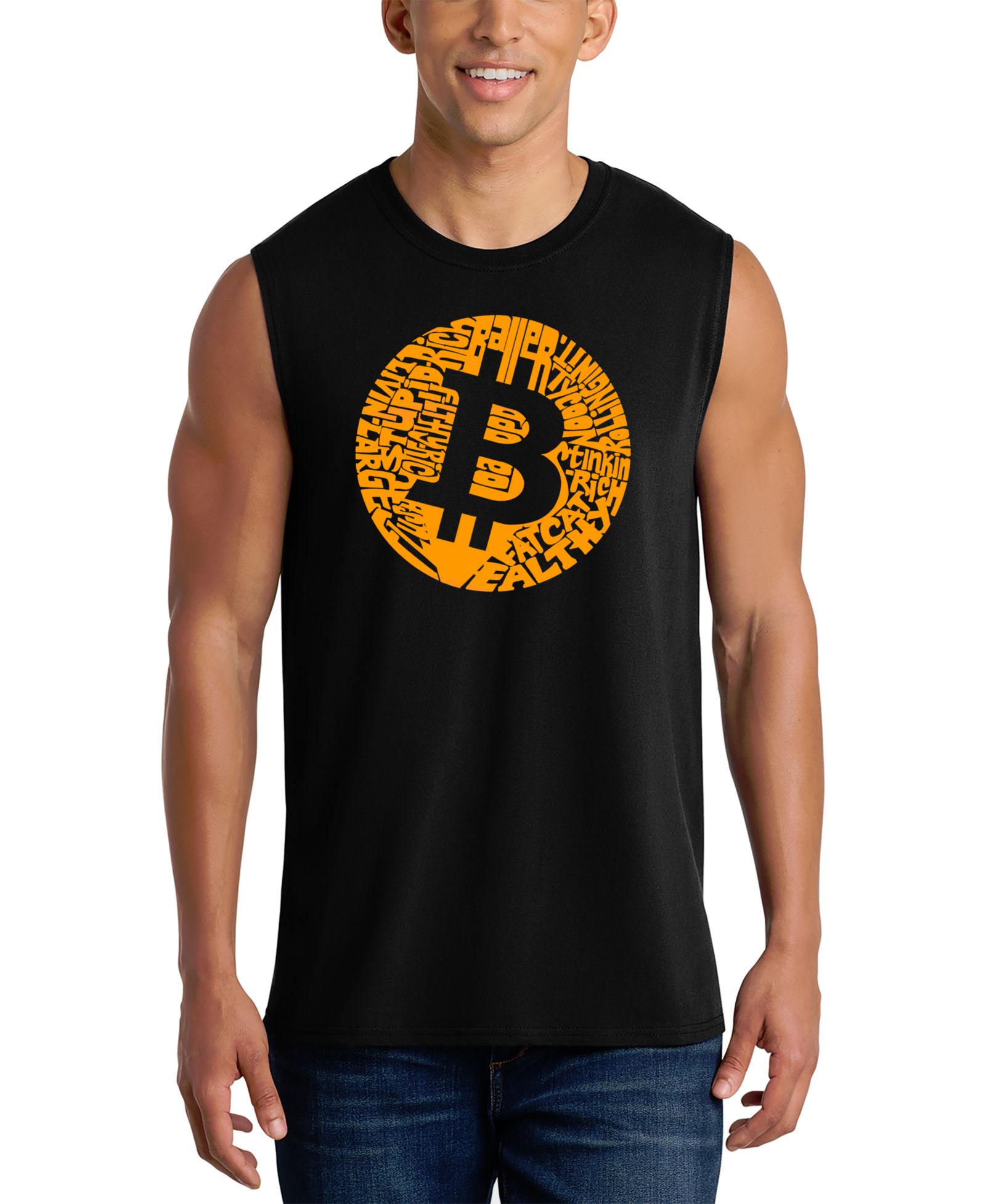 LA Pop Art Men's Bitcoin Logo Word Art Graphic Tank Top