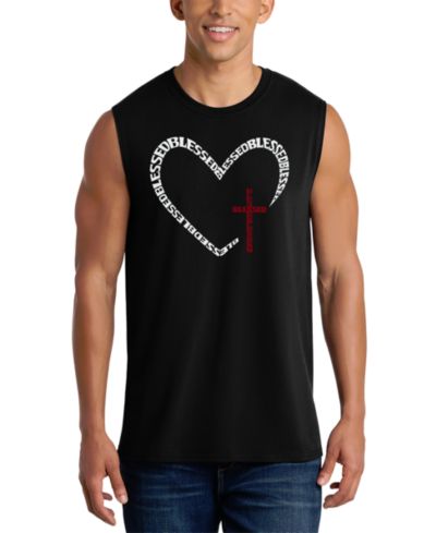 LA Pop Art Men's Cross Heart Faith Word Art Graphic Tank Top