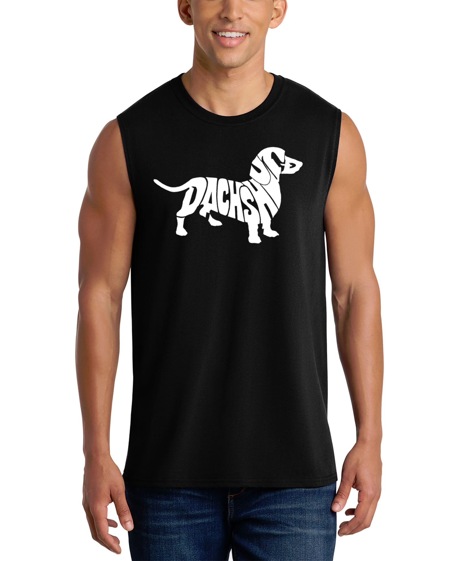 LA Pop Art Men's Dachshund Word Art Graphic Tank Top