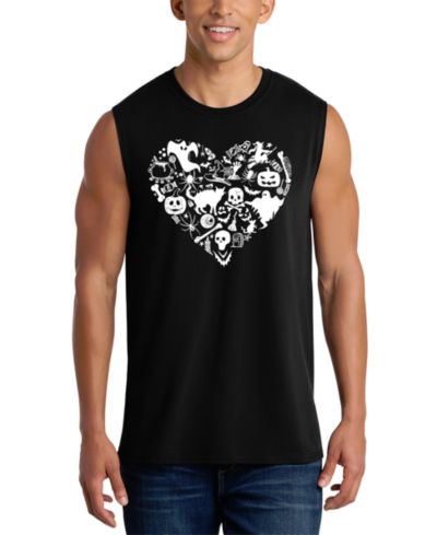 LA Pop Art Men's Skull Pattern Heart Word Art Graphic Tank Top