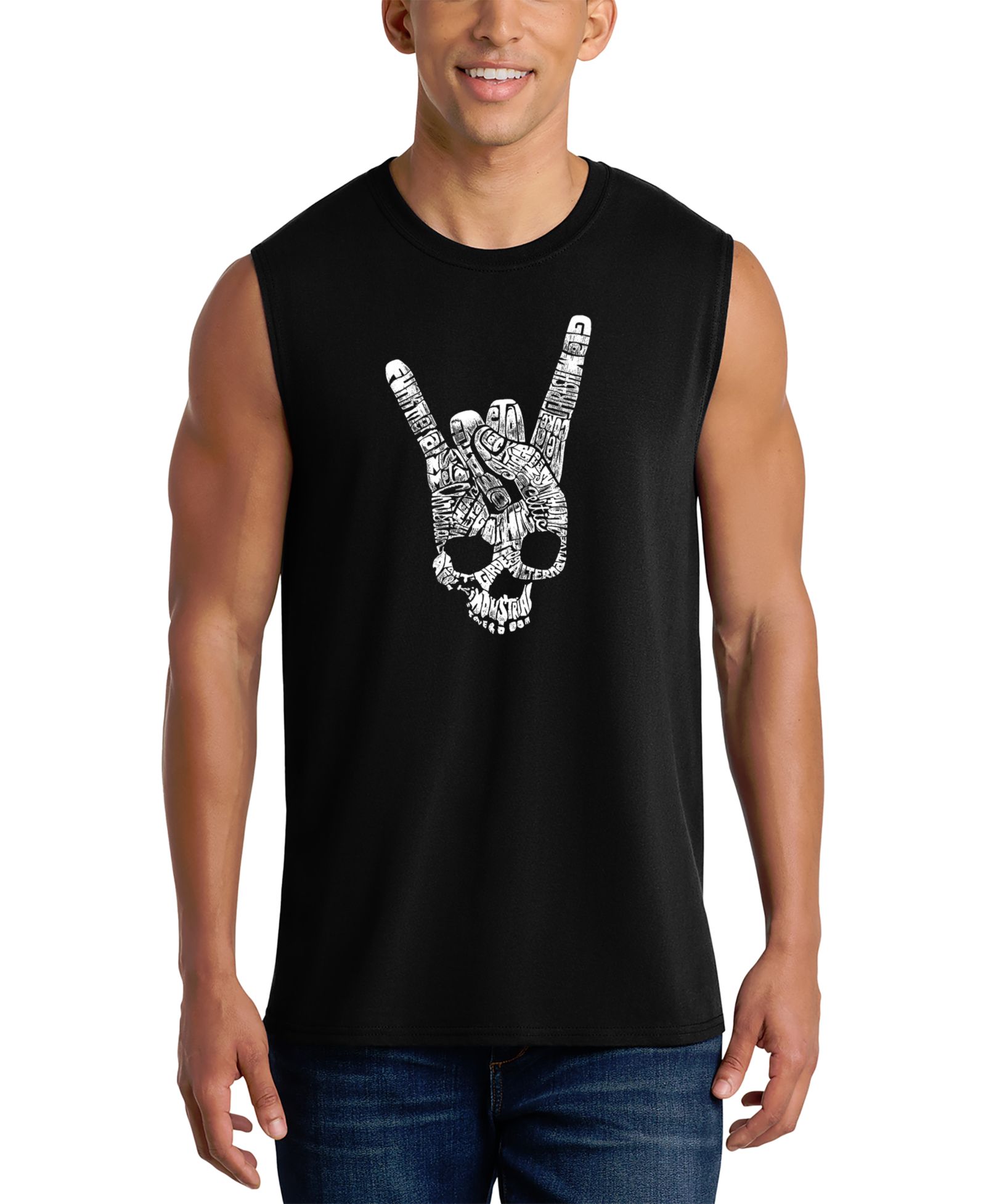LA Pop Art Men's Skull Rock Hand Horns Word Art Graphic Tank Top