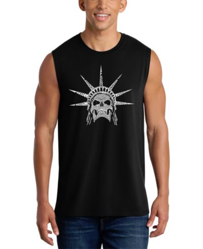 LA Pop Art Men's Statue of Liberty Skull Crown Word Art Graphic Tank Top