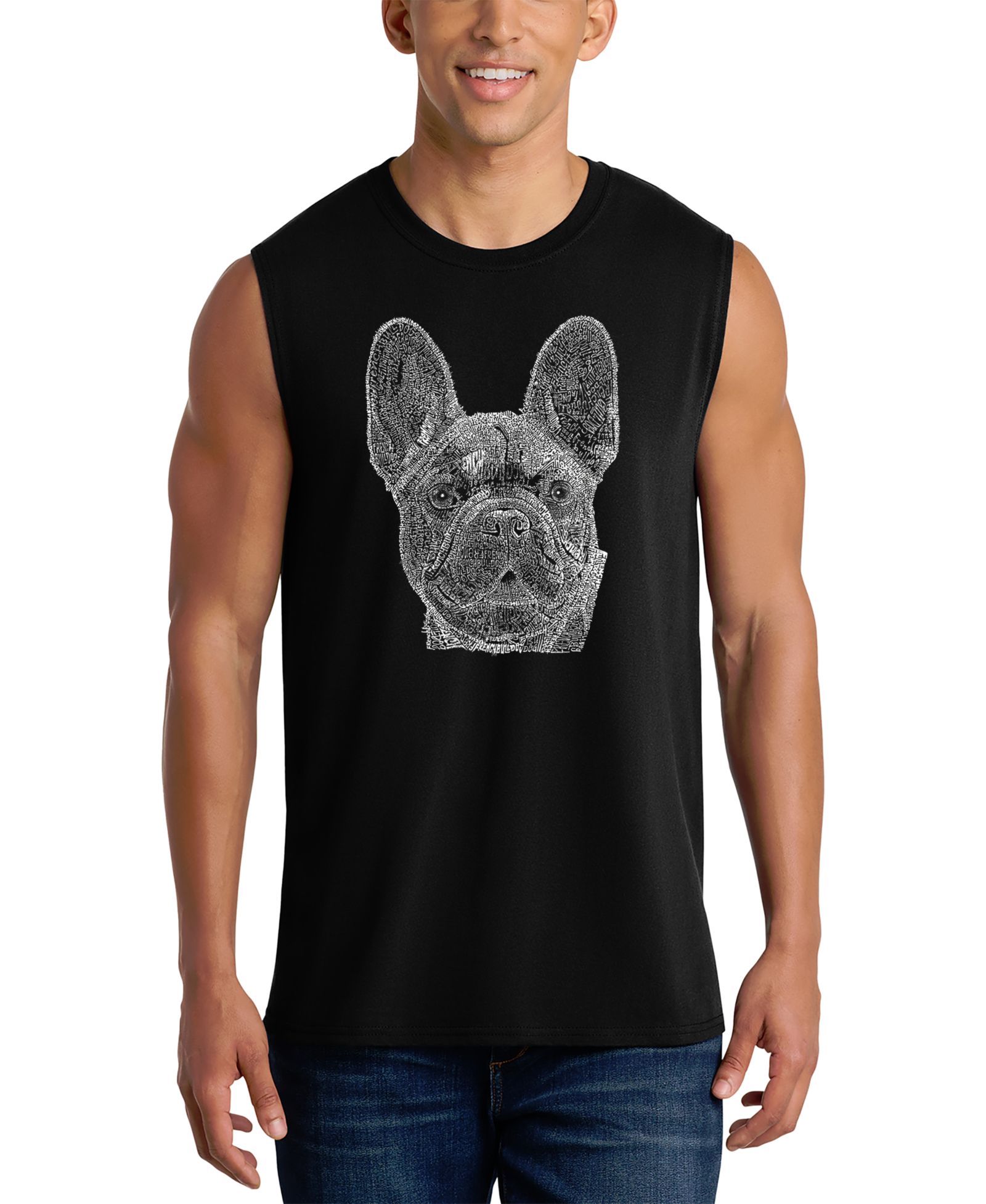 LA Pop Art Men's French Bulldog Face Word Art Graphic Tank Top