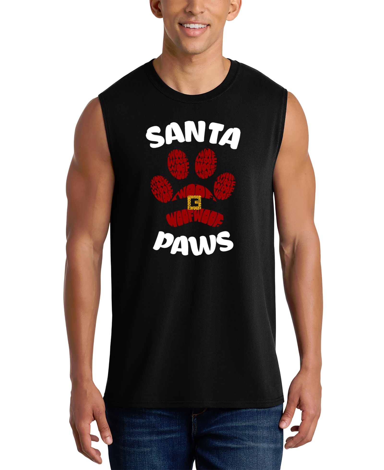 LA Pop Art Men's Santa Paws Dog Print Christmas Design Tank Top