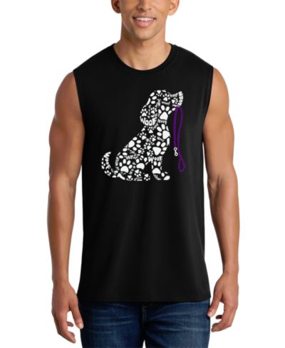 LA Pop Art Men's Sitting Dog Paw Print Word Art Graphic Tank Top