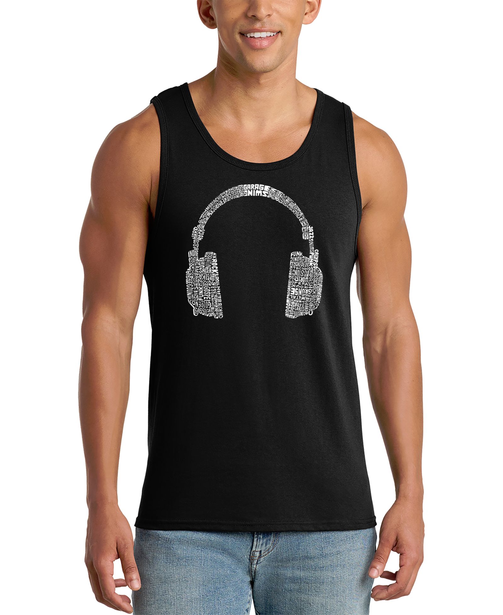 LA Pop Art Men's Headphone Word Art Tank Top