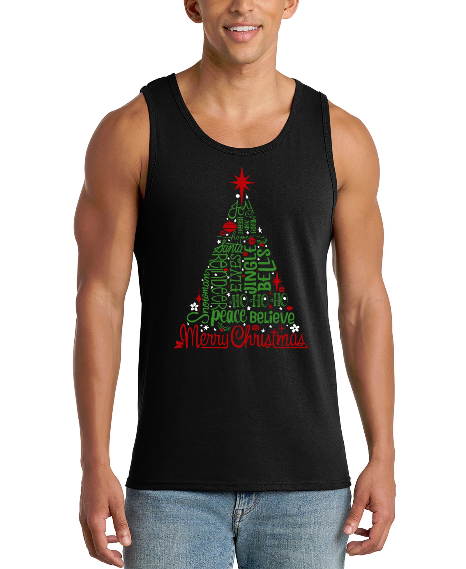 LA Pop Art Men's Christmas Tree Word Art Tank Top