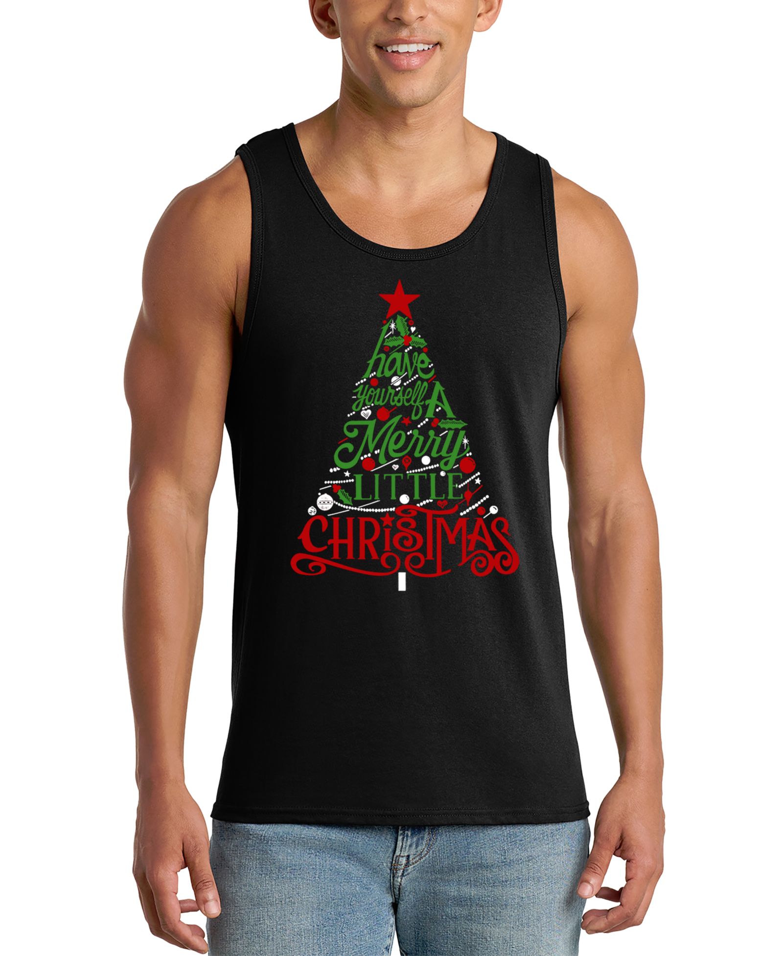 LA Pop Art Men's Merry Christmas Tree Graphic Tank Top