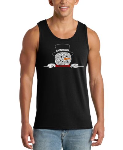 LA Pop Art Men's Peeking Snowman Word Art Graphic Tank Top